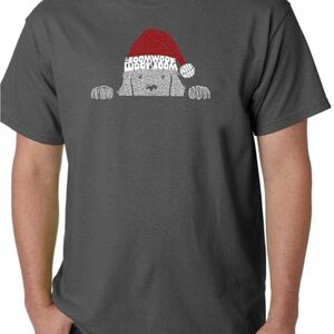 LA Pop Art Gray Christmas‎ T-Shirt with Red and White Graphic.  NWT Size M